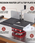 Tough As Nails Manual Lift Router Table Base Plate With Dead On Precision Height Adjustments Engineered From Solid Aluminum Alloy for exact 51mm lift range.