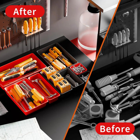 69 Piece Tool Organizer Set With 5 Sizes For Drawer Desk Tray Rolling Chest And Toolbox Storage In Black And Red Bins