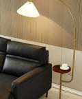Floor Lamp With Integrated Table Tray And Dual USB Ports Long Arm Reading Light For Bedroom Living Room Or Office Gold Finish