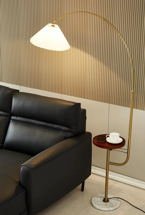 Floor Lamp With Integrated Table Tray And Dual USB Ports Long Arm Reading Light For Bedroom Living Room Or Office Gold Finish