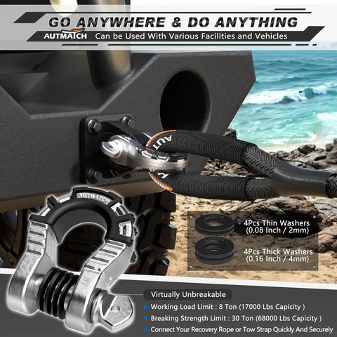 Three Quarter Inch Mega D Ring Shackle 68000 Lbs Break Strength Heavy Duty Clevis Shackle With Seven Eighths Inch Screw Pin