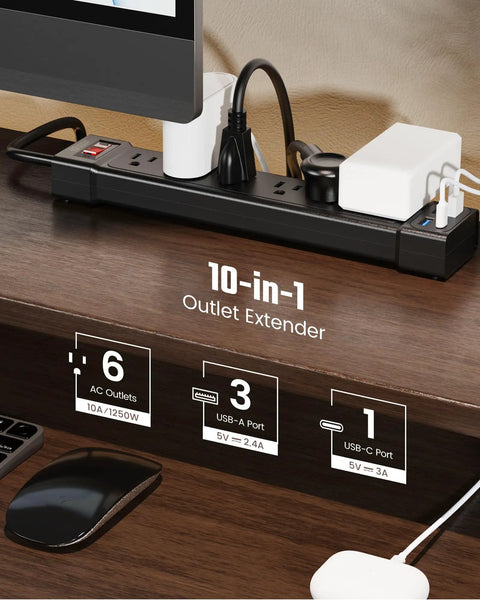 Six Outlet Surge Protector With Four USB Ports And Flat Plug Extension Cord Wall Mount Power Strip for desktop setup