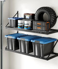 2x4 Ft Wall Mount Garage Storage Shelves 2 Pack Black Heavy Duty Steel Rack 330 Lb Per Shelf 660 Lb Total Load Triangular Brace Design For Stable Wall Organization Of Bins Tools Gear with bins and tires