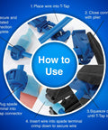 Instructional diagram showing use of 360 Piece T Tap Wire Connectors Kit For AWG 22 To 10 Color Coded Quick Splice Terminals Self Stripping Tap Disconnects Kit For Wiring Projects That Rock For Vehicle Installations
