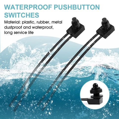 Waterproof 12V Push Button Switch On Off SPST with 4.5 Inch Leads for Motorcycle Car Boat, 2 Pack, in water backdrop