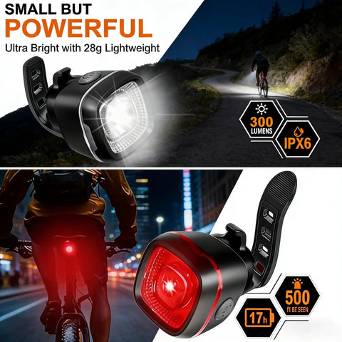 Type C Rechargeable LED Bike Front And Rear Light Set For Night Riding IPX6 Waterproof Safety Headlight And Taillight
