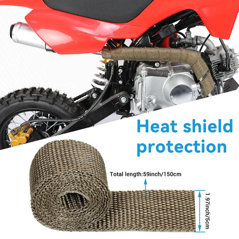 Dirt bike with heat shield protection and exhaust wrap, showcasing One Point One Inch Motorcycle Slip On Muffler Universal 28mm Exhaust Silencer.