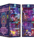Cyber City Book Nook Kit For Adults Wooden 3D Puzzle Bookend And Shelf Insert Decor with neon cyberpunk design and LED lighting