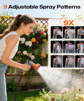 Woman using Tough As Nails Retractable Garden Hose Reel With Eighty Five Feet One Half Inch Hose with nine pattern nozzle spray