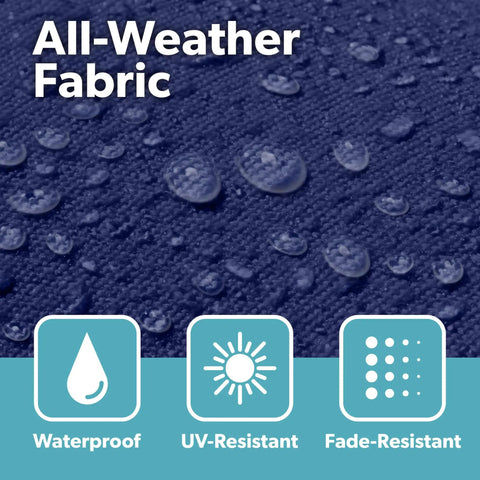 Waterproof Outdoor Lounge Chair Pillow With Strap, Headrest Cushion For Pool Lounger And Patio Chaise, Navy fabric close-up showing water-resistant material with droplets.