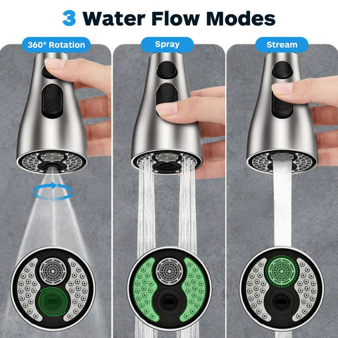 Pull Down Sprayer Head With Three Modes And 17 Adapters For Kitchen Faucets Universal Hose Fit Switch Between Stream Spray And Power Blade Water No Fuss Replacement For Kitchen Sink Sprayer Works With Moen Delta Kohler
