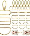 Top Tier 18 Pack Gold Purse Hardware Kit With 1.5 Inch D Rings And Heavy Duty Swivel Snaps Paired With Tri Glide Buckles