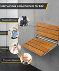 Wall Mounted Folding Shower Seat With Wood Bench, 400 Lb Load Capacity, for disabled, seniors, children, pregnant women