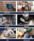 Various power tools including electric hammer, electric pick, hand drill, angle grinder, cutter for Industrial Grease application.