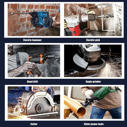 Various power tools including electric hammer, electric pick, hand drill, angle grinder, cutter for Industrial Grease application.