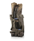 Outdoor Rainforest Waterfall Tree Trunk Floor Fountain With Led Lights, Tiered Garden Decor, 41 Inch Tall Brown, Plug In Water Feature