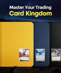 Three 4 Pocket Top Loader Binders in yellow, navy, and black with visible card windows for Pokemon, MTG, sports cards.