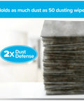 Stack of dirty filters demonstrating dust capacity, highlighting '2x Dust Defense' feature of 16x20x1 Air Filter MPR 1200D MERV 11.