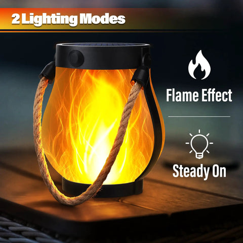 Ultra Real Flame Solar Lanterns Outdoor Waterproof 2 Pack With Dual Charging Modes Solar And USB Warm White Glow for patio
