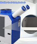 Heavy Duty 18700 BTU Industrial Spot Cooler Portable Air Conditioner with dual exhaust and air filter, blue and white design.