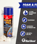 Heavy Lifters Expanding Spray Foam Sealant Fills Gaps And Cracks Straight Up, 12 oz polyurethane foam with paintable texture.