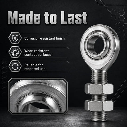 Three Quarter Inch Rod End Bearings Heim Joints Set Of Two With Right Hand Thread Sixteen Threads Per Inch Bore Zinc Plated Steel close-up