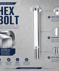 Beefy 100 Pack 5/16-18 Hex Head Bolts 2.09 Inch Zinc Plated Carbon Steel For Handcarts Replacement Hub Bolts Ideal For Fleet Repairs And Warehouse Maintenance, polished hex bolt close-up