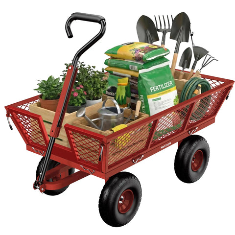 Heavy Duty Steel Garden Cart On Wheels With Removable Mesh Sides That Flip To Flatbed 880 Lb Capacity Removable Handle Converts To Wheelbarrow