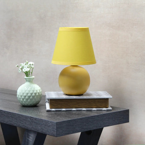 Two Pack Mini Ceramic Globe Table Lamps With Yellow Fabric Shades, 8.66 Inch Tall, 5.51 Inch Shade Diameter, Bulb Not Included, 40W B10 E12 Compatibility, Great For Living Room, Bedroom, Dorm, Office