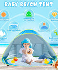 Pop Up Baby Beach Tent Shade Lounge With Auto Open Portable Sun Shelter For Infants Under Three UV 50 Plus Protection