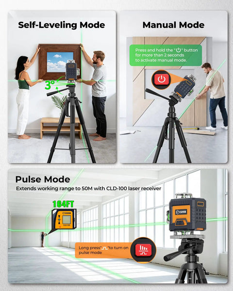 360 Degree Laser Level Self Leveling Kit With 56 Inch Tripod For Construction And Tile, dual mode display with tripod
