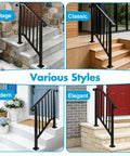 Heavy Duty Carbon Steel Handrails For Outdoor Steps Slick 2 Step Stair Rail Kit displayed in vintage, classic, modern, and elegant styles.