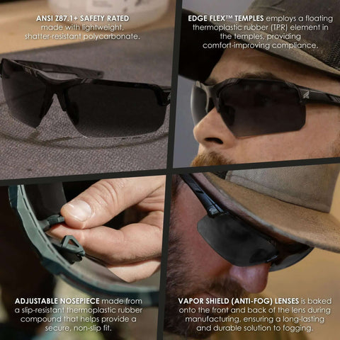 Tacana ANSI Z87.1 Safety Glasses for Men With Anti Fog Lenses, showing impact-resistant polycarbonate and adjustable nosepiece