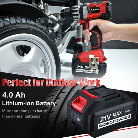 Beast Mode High Torque Cordless Hammer Drill With Brushless Motor 21V 1200 In-Lbs 1/2 Inch Chuck Kit With 4.0Ah Battery Charger And Auxiliary Handle Dual Speed 0-500 And 0-2000 RPM For Drilling And Hammering
