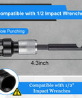 Ultimate Power Hole Punch Tool For Heavy Duty Belt Fastener With 1/2 Inch Drive, 4.3 inch black steel design, compatible with impact wrenches.