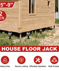 Heavy Duty Adjustable Screw Jacks For Home Leveling With Built Tough Steel Frames Holding 22046 Lbs Plus Hassle Free Aluminum Turning Wheels For Crawl Space Floor Repair And Foundation Fix, displayed under a wooden house.