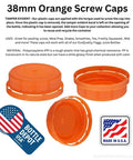 38mm Orange Tamper Evident Ratchet Screw Caps Lids For Plastic Juice Bottles Clear Bottles Pack 50 Great For Juices Beverages And Home Kitchen Bottling Made In USA