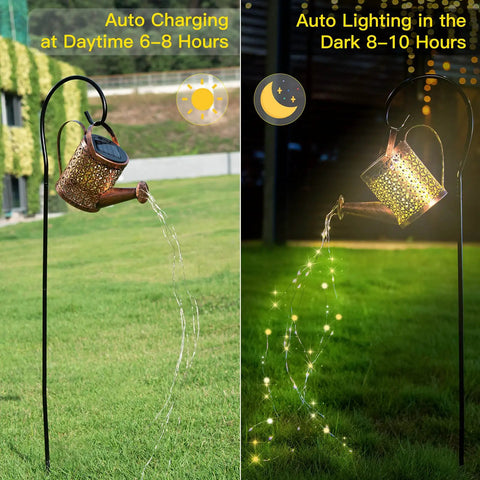 Solar Powered Outdoor Hanging Lantern Light Waterproof Garden Decor For Patio, Yard, Tabletop, And Pathways, daytime and nighttime view