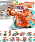 Close-up of solar powered robot from 15-in-1 DIY STEM set for kids aged 8 to 14 with 212 pieces, educational toy models.