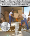 Two workers using a Heavy-Duty Foldable Conveyor Roller Ramp Table 15x78 Inch Gravity Transport Cart With White Galvanized Steel Frame.