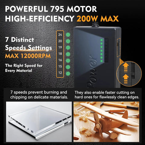 Ultra Compact Mini Table Saw For Crafters And DIYers With Dual Switch Safety 7 Speeds Up To 200W motor settings display