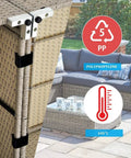 10 Pack Outdoor Furniture Clips For Sectional And Rattan Sofas Patio Couch Connectors To Secure Modular Sets Wicker Furniture Fasteners For Stable Snug Outdoor Seating On The Terrace, shown securing wicker pipes with polypropylene icons.