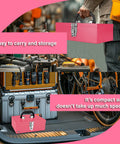 Pink 11 Inch Portable Steel Tool Box With Metal Latch used in car trunk and garage for easy storage and transport