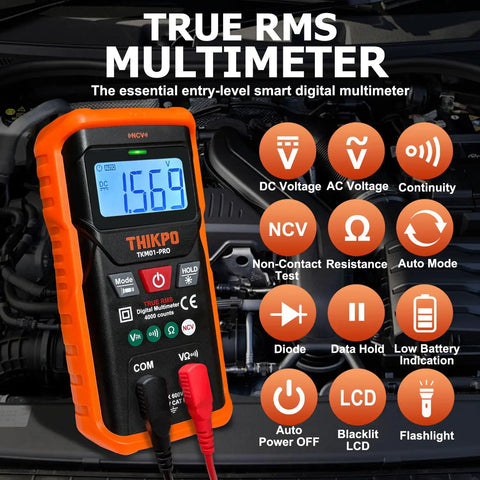 DIY Ready Digital Multimeter With 4000 Counts, NCV, Auto Ranging And Manual Mode, True RMS Readings displayed in engine bay