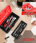 Lightweight 14 Inch Plastic Tool Box With Comfortable Handle And Removable Tray, Dual Lock Latches, Red Finish, Open View