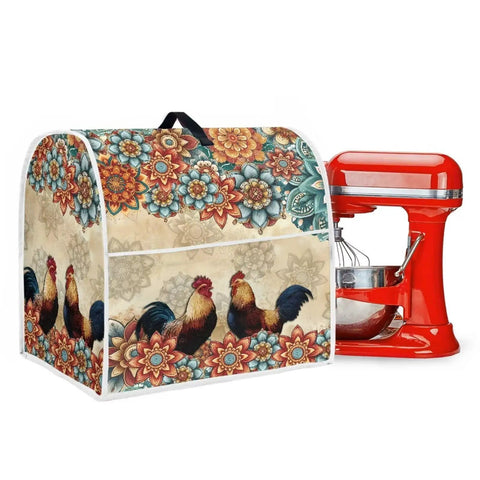 Boho Flower Chicken Pattern Mixer Cover For Stand Mixers And Small Appliances with top handle and front pocket, floral design