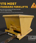 Commercial Grade 1 Cubic Yard Self Dumping Hopper Fits Standard Forklifts 6000 Lb Capacity Heavy Duty showing fork pockets for stability.