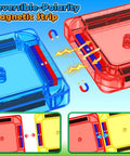 Close-up of reversible-polarity magnetic strip on mini magnetic tiles from Mini Magnetic Tiles Road Travel Set For Kids On The Go