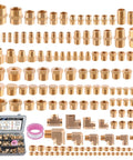 Ailbiuko 156-piece brass pipe fittings kit with case, including NPT adapters, reducers, hex nipples, street elbows and tees