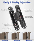 Diagram of Hidden Door Hinges 6x2.5x1 Inch Zinc Alloy Concealed Hinge Set Black Heavy Duty 3 Way Adjustable Silent 180 Degree Swing